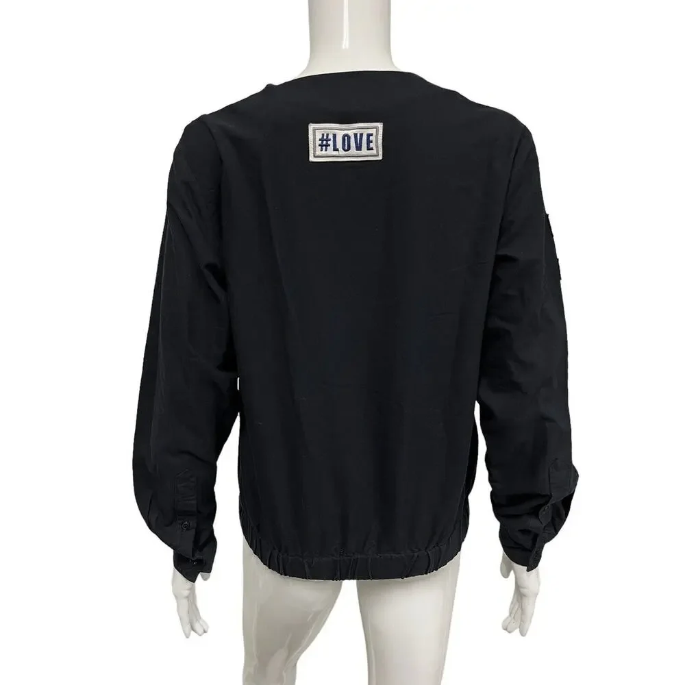 MSGM Black Cotton Patch Embroidered Pullover Sweatshirt Top Size 42 US 6 - Picture 3 of 5